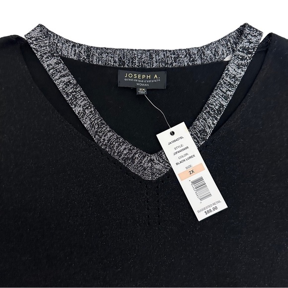 JOSEPH A. Black & Silver V-Neck Sweater Accented with a Silver Metallic Cut-Out - Picture 9 of 9